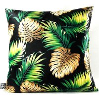 Casa Padrino Luxus Kissen San Francisco Palm Leaves Schwarz / Mehrfarbig 45 x 45 cm - Feinster Samtstoff - Wohnzimmer Deko Accessoires