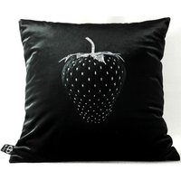 Casa Padrino Luxus Deko Kissen Strawberry mit Bling Bling Glitzersteinen Schwarz / Silber 45 x 45 cm - Feinster Samtstoff - Luxus Deko Accessoires