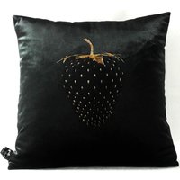 Casa Padrino Luxus Deko Kissen Strawberry mit Bling Bling Glitzersteinen Schwarz / Gold 45 x 45 cm - Feinster Samtstoff - Luxus Deko Accessoires