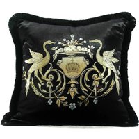 Harald Glööckler Luxus Deko Kissen Pompöös by Casa Padrino Krone & Schwäne mit Strass Steinen Schwarz / Gold - Feinster Samtstoff - Glööckler Kissen
