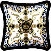 Harald Glööckler Luxus Deko Kissen Pompöös by Casa Padrino Wappen mit Strass Steinen Schwarz / WeiØ / Gold - Feinster Samtstoff - Glööckler Kissen