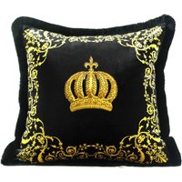 Harald Glööckler Luxus Deko Kissen Pompöös by Casa Padrino Krone Schwarz / Gold - Feinster Samtstoff - Glööckler Kissen mit Strass Steinen