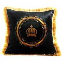 Harald Glööckler Luxus Deko Kissen Pompöös by Casa Padrino Luxus Krone mit Strass Steinen Schwarz / Gold - Feinster Samtstoff - Glööckler Kissen