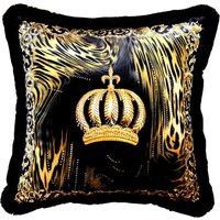 Harald Glööckler Luxus Deko Kissen Pompöös by Casa Padrino Krone & Flammen mit Strass Steinen Schwarz / Gold - Feinster Samtstoff - Glööckler Kissen