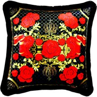 Harald Glööckler Luxus Deko Kissen Pompöös by Casa Padrino Kronen & Rosen Schwarz / Rot / Gold - Feinster Samtstoff - Glööckler Kissen mit Strass Steinen
