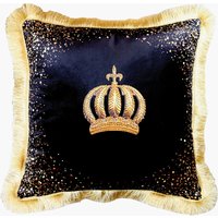 Harald Glööckler Luxus Kissen Pompöös by Casa Padrino Krone Schwarz / Gold - Feinster Samtstoff - Glööckler Deko Kissen mit Strass Steinen