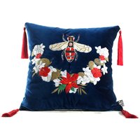 Casa Padrino Luxus Deko Kissen mit Troddeln Bee Blau / Mehrfarbig 45 x 45 cm - Feinster Samtstoff - Luxus Deko Accessoires