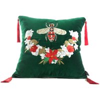 Casa Padrino Luxus Deko Kissen mit Troddeln Bee Grün / Mehrfarbig 45 x 45 cm - Feinster Samtstoff - Luxus Deko Accessoires