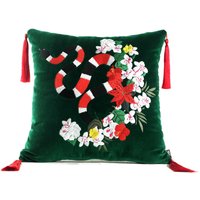 Casa Padrino Luxus Deko Kissen mit Troddeln Snake Grün / Mehrfarbig 45 x 45 cm - Feinster Samtstoff - Luxus Qualität