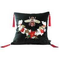 Casa Padrino Luxus Deko Kissen mit Troddeln Bee Schwarz / Mehrfarbig 45 x 45 cm - Feinster Samtstoff - Luxus Deko Accessoires