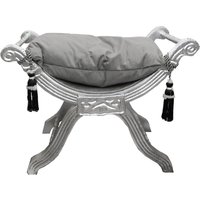 Casa Padrino Barock Sitzhocker - Kreuzhocker Grau / Silber - Möbel