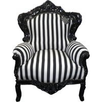 Casa Padrino Barock Sessel "King" Schwarz/Weià Streifen / Schwarz