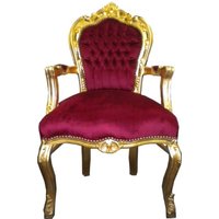 Barock Esszimmer Stuhl Bordeaux / Gold mit Armlehnen