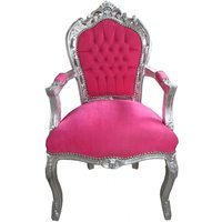 Casa Padrino Barock Esszimmerstuhl Pink / Silber mit Armlehnen - Stuhl Möbel