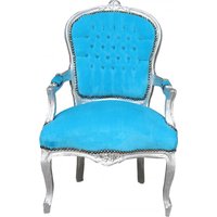 Barock Salon Stuhl Türkis / Silber