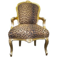Casa Padrino Barock Salon Stuhl Leopard / Gold - Antik Stil Möbel