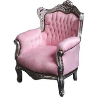 Casa Padrino Barock Kinder Sessel Rosa/Silber - Tron