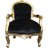 Barock Kinder Stuhl Schwarz/Gold - Armlehnstuhl