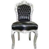 Casa Padrino Barock Esszimmer Stuhl Schwarz Lederoptik / Silber
