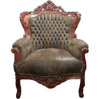 Casa Padrino Barock Sessel King Braun Lederoptik / Braun - Barock Wohnzimmer Möbel