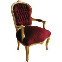 Casa Padrino Barock Salon Stuhl Bordeaux / Gold - Möbel