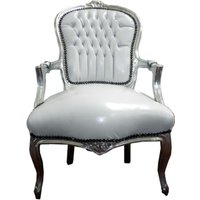 Casa Padrino Barock Salon Stuhl Weià / Silber Lederoptik - Möbel Antik Stil