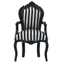 Casa Padrino Barock Esszimmerstuhl Schwarz / Weià Streifen / Schwarz mit Armlehnen - Antik Stil Stuhl
