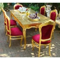 Casa Padrino Barock Esszimmerset Bordeaux/Gold - Esstisch + 6 Stühle