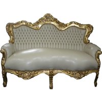 Barock Sofa Garnitur "Master" Creme/Gold Lederoptik
