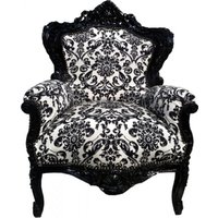 Casa Padrino Barock Sessel "King" Black/White Flowers