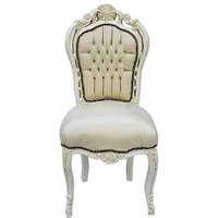 Casa Padrino Barock Esszimmer Stuhl Creme / Creme Lederoptik