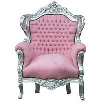 Casa Padrino Barock Sessel "King" Rosa/Silber