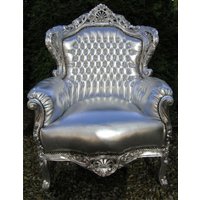 Casa Padrino Barock Sessel "King" Silber/Silber Lederoptik