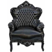 Casa Padrino Barock Sessel "King" Schwarz/Schwarz Lederoptik