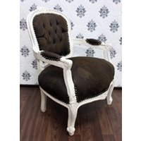 Barock Salon Stuhl Braun / Creme Lederoptik