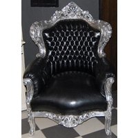 Casa Padrino Barock Sessel King Schwarz/Silber Lederoptik