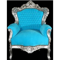 Casa Padrino Barock Sessel King Türkis/Silber Thron Tron Königstron