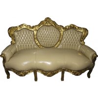 Casa Padrino Barock Sofa Garnitur Creme / Gold Lederoptik Bling Bling - Möbel Antik Stil