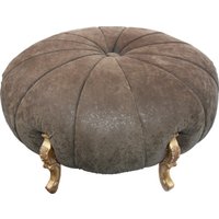 Riesiger Barock Rundhocker Hocker Braun Lederoptik / Gold