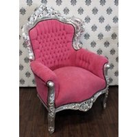 Casa Padrino Barock Sessel King Rosa/Silber