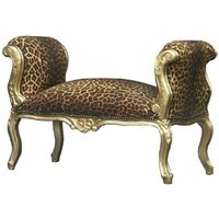 Casa Padrino Barock Schemel Hocker Leopard / Gold - Sitzbank
