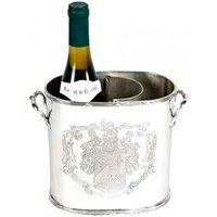 Massiver Luxus Tisch Weinflaschen Halter Weinkühler Coat of Arms für 1 Weinflasche Nickel Finish - Casa Padrino Luxury Collection - vernickelt