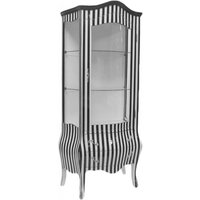 Casa Padrino Barock Vitrine in Schwarz/WeiØ Streifen - Vitrinenschrank - Wohnzimmerschrank