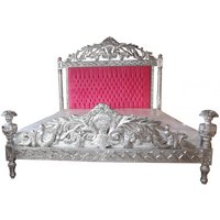 Casa Padrino Luxus Barock Bett Antik Rosa / Silber - Luxus Bett - Antik Look