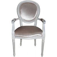 Casa Padrino Barock Esszimmer Stuhl mit Armlehne Beige / Weià / Silber - Designer Stuhl - Luxus Qualität GH
