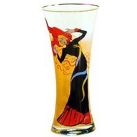 Handgearbeitete Vase aus Glas mit einem Motiv von T. Lautrec "Jane Avril 1", Höhe 29 cm - feinste Qualität aus der Tettau Porzellanfabrik - wunderschöne Vase