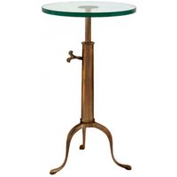 Casa Padrino Designer Luxus Industrial Design Beistelltisch Höhenverstellbar Messingfarben Höhe: 63 - 76 cm, Durchmesser 40 cm - Edelstahl Tisch - Telefontisch Antique Brass Finish - Luxus Qualität