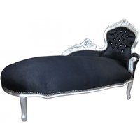 Casa Padrino Barock Chaiselongue "King" Schwarz/Silber mit Bling Bling Glitzersteinen