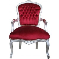Casa Padrino Barock Salon Stuhl Bordeaux / Silber - Antik Stil Möbel