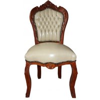 Casa Padrino Barock Esszimmer Stuhl Creme Lederoptik / Braun - Barock Möbel